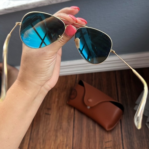 Ray Ban Blue Mirrored Gold Sunglasses Large aviator pilot sunglasses polarized - Picture 10 of 16